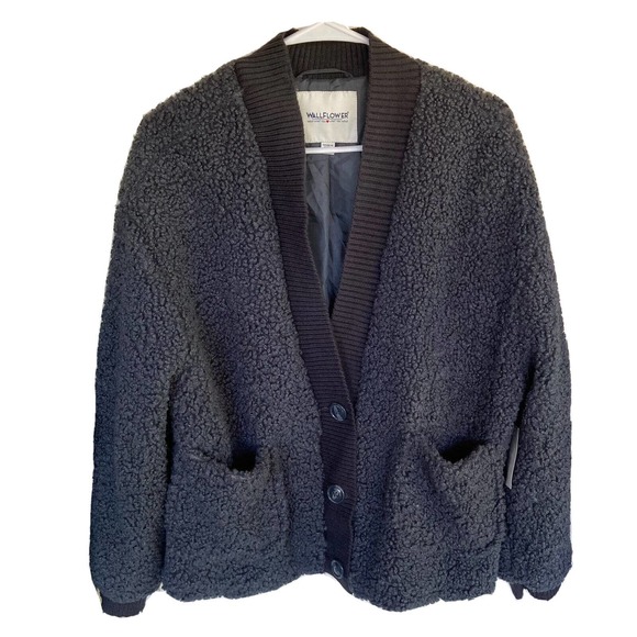 Wallflower Jackets & Blazers - Wallflower Womens Sz L Fuzzy Jacket Iron Gray Long Sleeve Button Up Pockets New